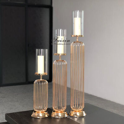 Saixin New Design Popular Elegant Set Gold Metal Candle Holder for Table Decoration