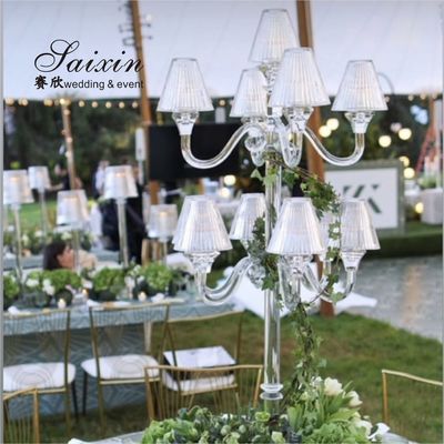 Decorazione dell'evento 11 braccia candelabro di cristallo con ombra di vetro per i pezzi centrali del matrimonio