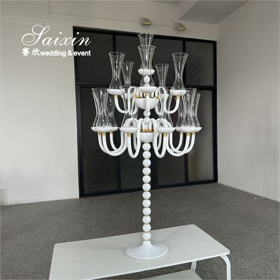 Saixin Design alto centro di un matrimonio candelabro cristallo bianco 16 braccia portacandele
