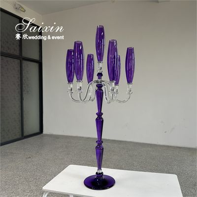 Chicco centro della cerimonia di nozze 7 braccia candelabro di cristallo viola per la decorazione dell'evento