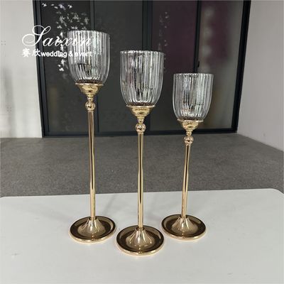 Factory Custom 3 Pcs Set Base d' oro Occhiali d' argento Candelaio Per Il Centro di Sposa