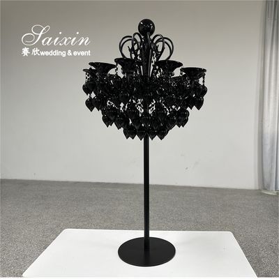 Candelabro di vetro Porta candele per matrimoni nero per i centri di riferimento degli eventi