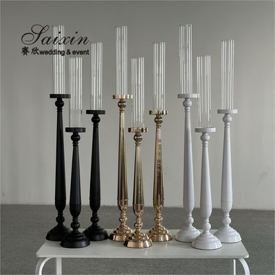 Fabbrica personalizzato diversi colori Vaso di vetro candelabri di metallo alto per i pezzi centrali del matrimonio